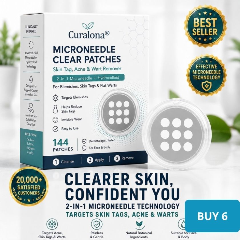 🌟 Curalona® 2-in-1 Microneedle & Hydrocolloid Patch 🌿 Invisible Face & Body Patches for Raised Moles, Acne, Flat Warts & Skin Tags - Helps Improve the Appearance of Wrinkles, Scars & Blemishes